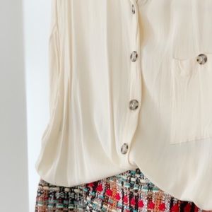 Ladies Cream Button Blouse